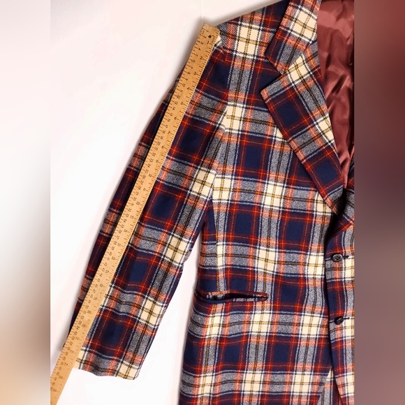 Vintage Cricketeer Wool Sportcoat Blazer Max Kadet 42R Blue Brown Tartan Plaid - Picture 7 of 16